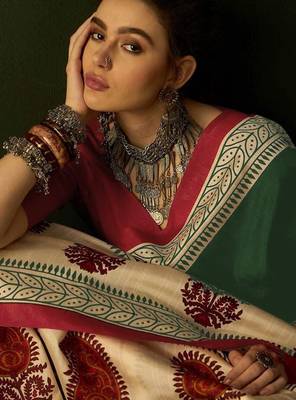 Ajrakh fancy hand block mulmul cotton sarees 2
