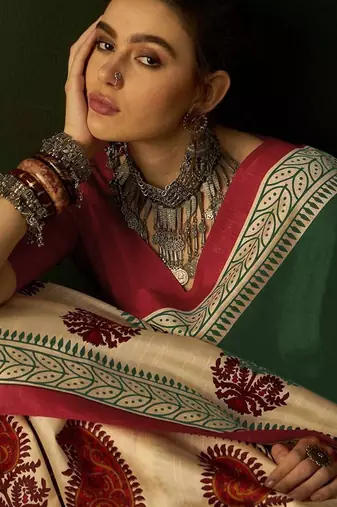Ajrakh fancy hand block mulmul cotton sarees