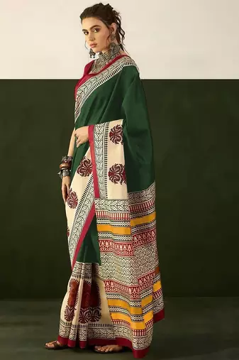 Ajrakh fancy hand block mulmul cotton sarees