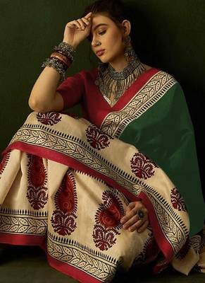 Ajrakh fancy hand block mulmul cotton sarees 4