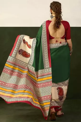 Ajrakh fancy hand block mulmul cotton sarees