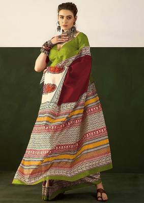 Ajrakh fancy hand block mulmul cotton sarees 1