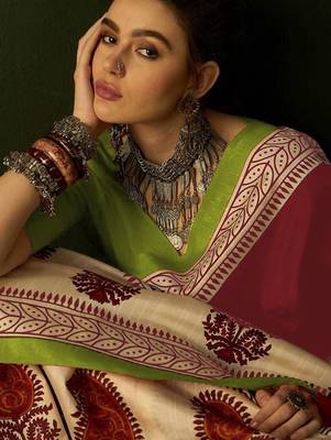 Ajrakh fancy hand block mulmul cotton sarees 2