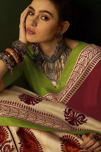 Ajrakh fancy hand block mulmul cotton sarees