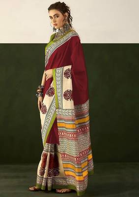 Ajrakh fancy hand block mulmul cotton sarees 3