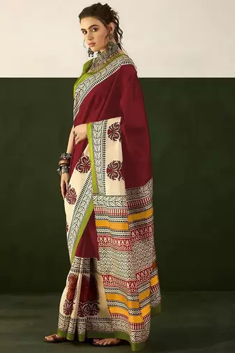 Ajrakh fancy hand block mulmul cotton sarees