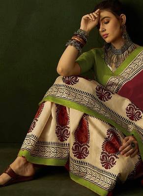 Ajrakh fancy hand block mulmul cotton sarees 4