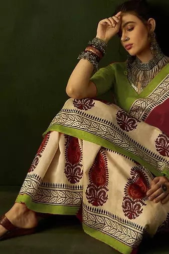 Ajrakh fancy hand block mulmul cotton sarees