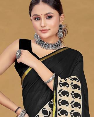 Hand block print with hevay zari bodar sarees 2