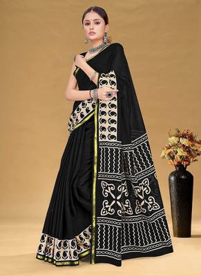 Hand block print with hevay zari bodar sarees 3