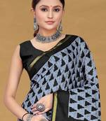 Hand block print with hevay zari bodar sarees