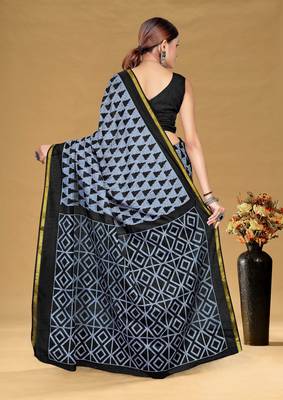 Hand block print with hevay zari bodar sarees 4