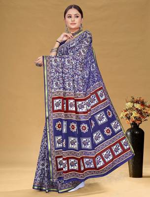 Hand block print with hevay zari bodar sarees 3
