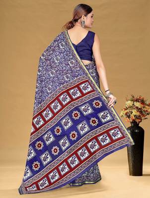 Hand block print with hevay zari bodar sarees 4