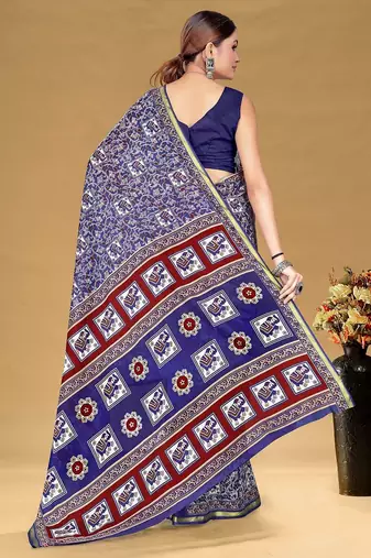 Hand block print with hevay zari bodar sarees