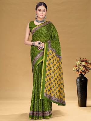 Hand block print with hevay zari bodar sarees 1