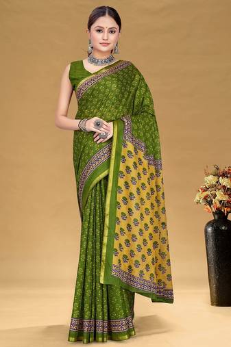 Hand block print with hevay zari bodar sarees