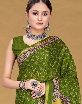 Hand block print with hevay zari bodar sarees 2