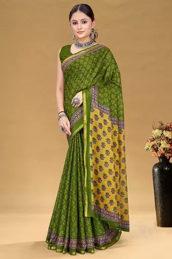 Hand block print with hevay zari bodar sarees