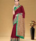 Hand block print with hevay zari bodar sarees