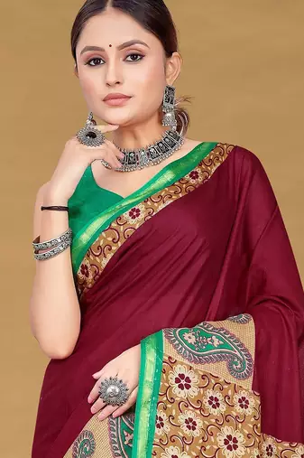Hand block print with hevay zari bodar sarees
