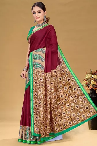 Hand block print with hevay zari bodar sarees