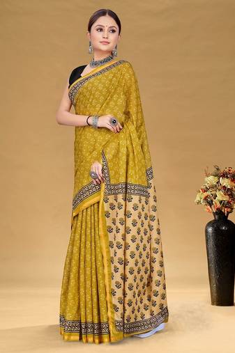 Hand block print with hevay zari bodar sarees