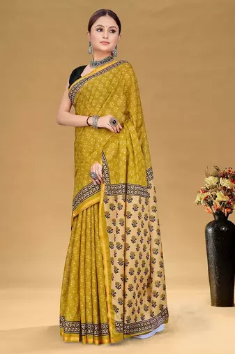 Hand block print with hevay zari bodar sarees