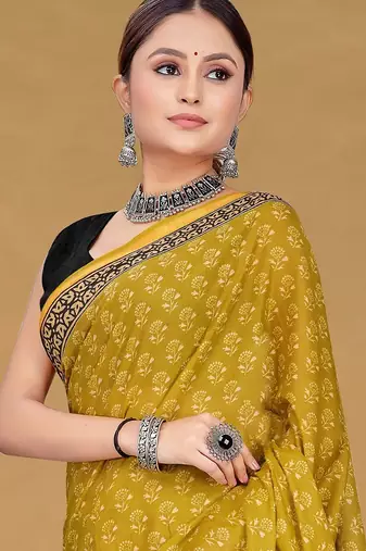 Hand block print with hevay zari bodar sarees