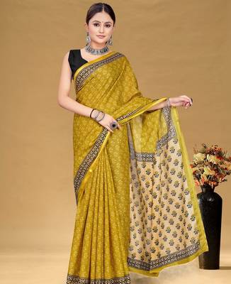 Hand block print with hevay zari bodar sarees 3