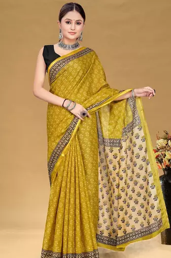 Hand block print with hevay zari bodar sarees
