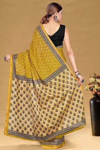 Hand block print with hevay zari bodar sarees