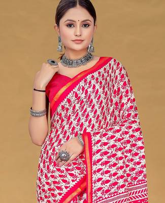 Hand block print with hevay zari bodar sarees 2