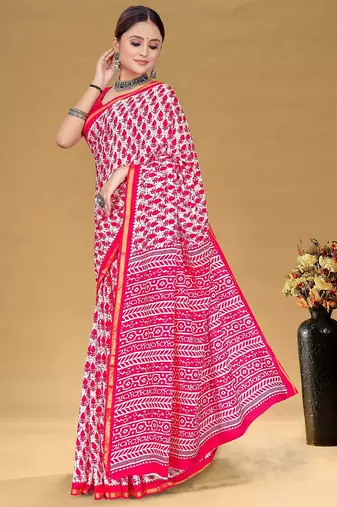 Hand block print with hevay zari bodar sarees