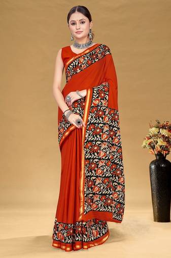 Hand block print with hevay zari bodar sarees