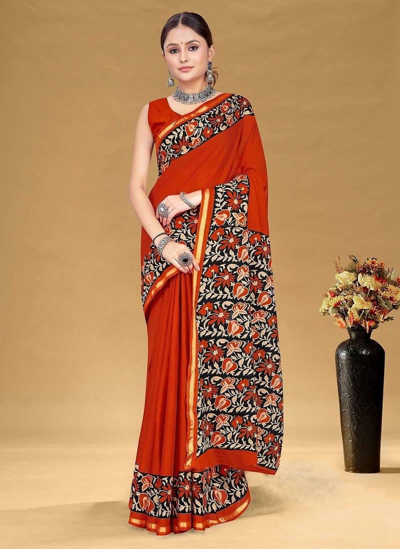 Hand block print with hevay zari bodar sarees