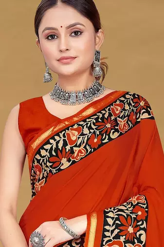 Hand block print with hevay zari bodar sarees