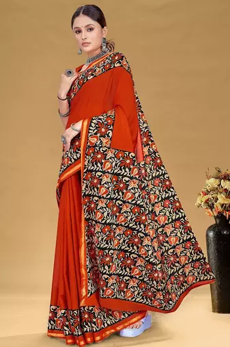 Hand block print with hevay zari bodar sarees