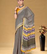 Hand block print with hevay zari bodar sarees