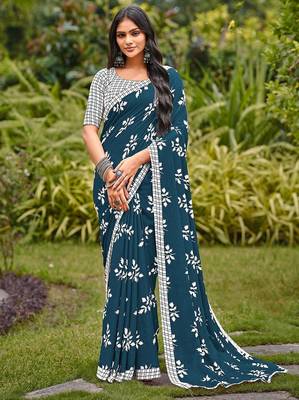 Ajrakh fancy hand block mulmul cotton sarees 1