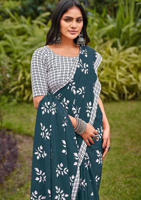 Ajrakh fancy hand block mulmul cotton sarees 2