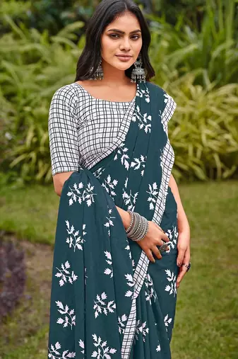 Ajrakh fancy hand block mulmul cotton sarees