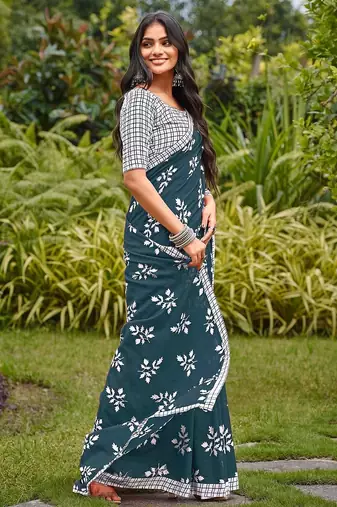 Ajrakh fancy hand block mulmul cotton sarees