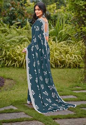 Ajrakh fancy hand block mulmul cotton sarees 4