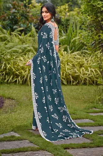 Ajrakh fancy hand block mulmul cotton sarees