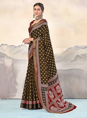 Hand block print with hevay zari bodar sarees 3