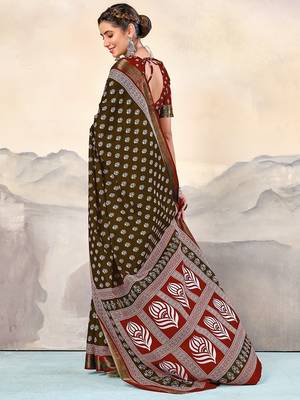 Hand block print with hevay zari bodar sarees 4