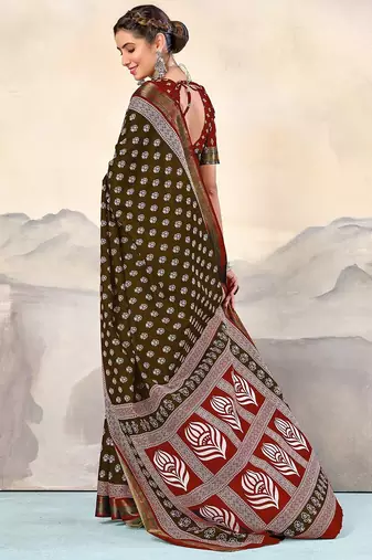 Hand block print with hevay zari bodar sarees