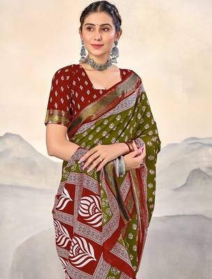 Hand block print with hevay zari bodar sarees 2