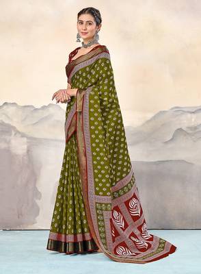 Hand block print with hevay zari bodar sarees 3